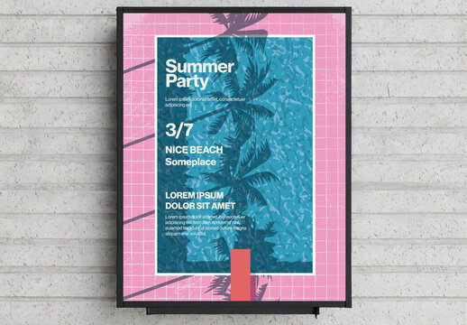 Summer Party Poster Template with Pool Jumping Board and Palms