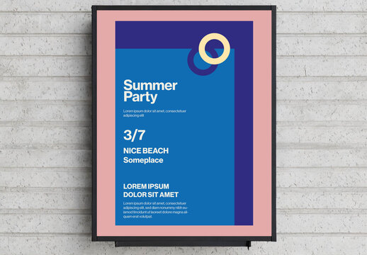 Summer Party Poster Template with Pool Minimal Design Style