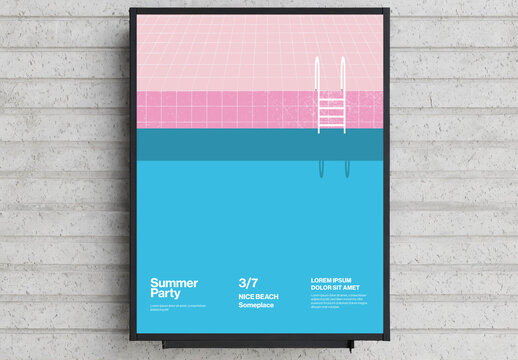 Summer Party Poster Template with Retro Pool Stairs