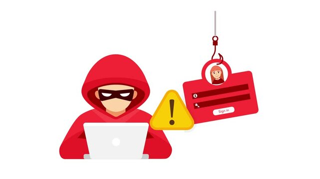 Hacker stealing data with phishing technique on white and green screen