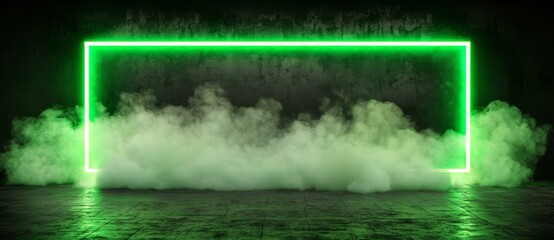 Vibrant colored technology is symbolized by a green neon light display icon in a 3D render, isolated against a black background