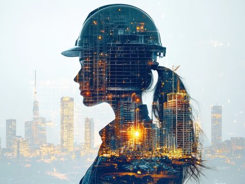 Double exposure, Engineer, designer and structural drafter and building business model