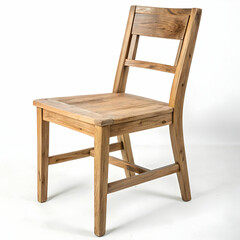A wooden chair is isolated on a white background, showcasing its classic design, smooth finish