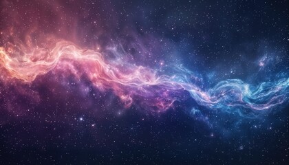 Fototapeta premium a vibrant and swirling cosmic nebula displays contrasting hues of fiery orange, deep blues, and ethereal purples against a backdrop of distant stars.
