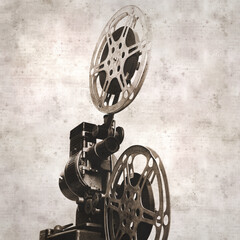 textured stylish old paper background, square,  with old movie projector