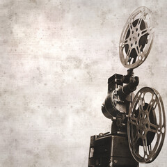 textured stylish old paper background, square,  with old movie projector
