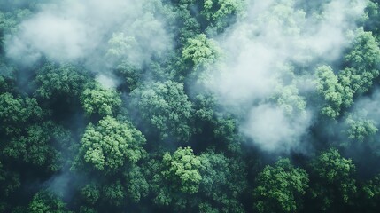 Obraz premium Aerial view foggy forest