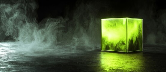 This 3D render depicts a green neon light audio icon, a symbol of cutting-edge technology, against a stark black background