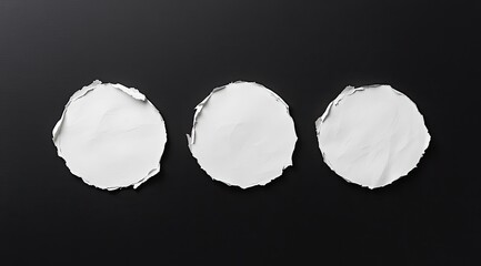 Three blank, torn paper circles on a dark background