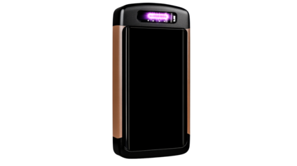 Sleek technology gadget with plasma display, charging , cut out transparent