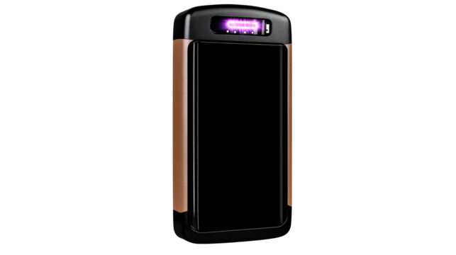 Sleek technology gadget with plasma display, charging , cut out transparent