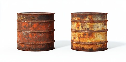 A highly detailed PNG file of an old metal barrel featuring rusted brown and green colors isolated on a transparent background