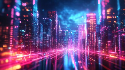 Fototapeta premium A glowing virtual real estate agency selling metaverse properties