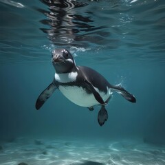 Obraz premium Humboldt penguin swimming underwater, sleek body, cold water, penguin, diving