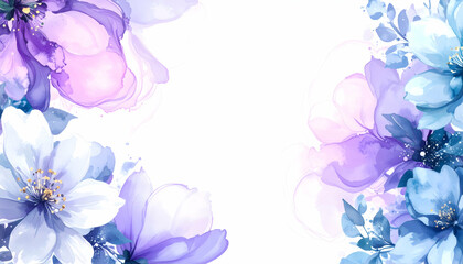 Fototapeta premium A floral design featuring pastel-colored flowers on a white background, ideal for invitations.