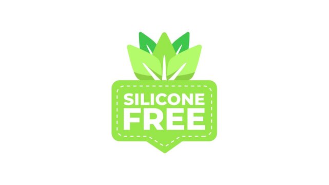 Silicone Free Animated Logo with Green Leaves on White and Blue Background