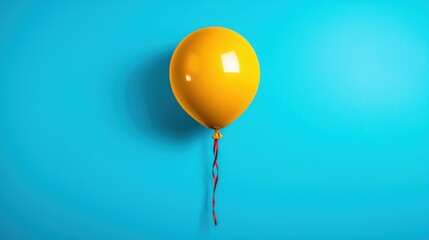 A 3D rendered balloon with a red ribbon.