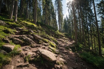 Fototapeta premium Quiet Pathway Through the Forest With Greenery