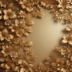 Elegant gold floral backdrop with intricate leaf details,  floral,  blossom,  decoration