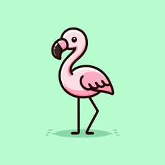 Flamingo vector, standing pink bird illustration, tropical cartoon animal flat drawing for seamless nursery background, kids decor, summer wildlife pattern for beach theme art print and textile