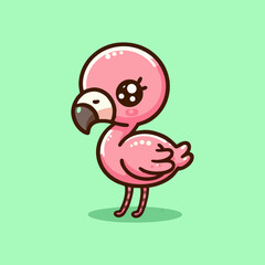 Flamingo vector, pink flat tropical bird drawing, cartoon wildlife illustration for kids room, seamless pattern background, nursery wall art, exotic summer animal decor design for print and home