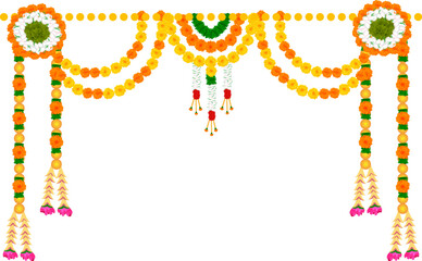 illustration of Flower garland decoration toran for Happy Diwali, Dussehra Indian Holiday festival background template for banner