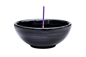 Purple Incense Stick in Bowl, Relaxation Still Life, cut out transparent