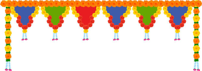 Obraz premium illustration of Flower garland decoration toran for Happy Diwali, Dussehra Indian Holiday festival background template for banner
