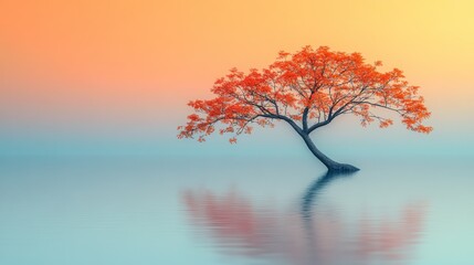 Solitary tree, tranquil water, vibrant colors (1)