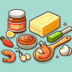 illustration of food variants and shrimp paste