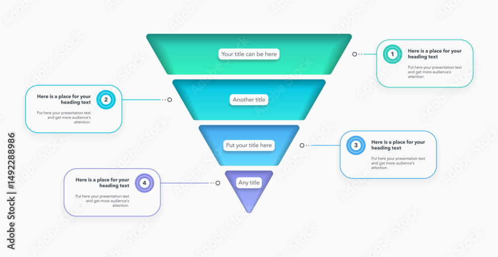 Aufkleber Modern funnel chart template with 4 colorful sections. Creative diagram divided into four parts with numbers and place for your content.