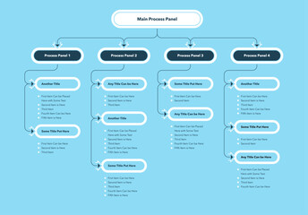 Modern infographic for project or organization structure - blue version. Simple flat template with four colourful options for website or data presentation.