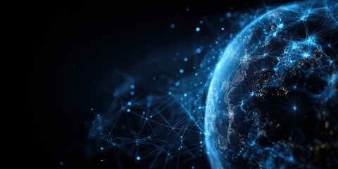 Abstract Digital Planet Earth with Glowing Blue Connections: Global Network Technology and World Telecommunication Concept