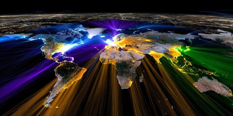 Futuristic Digital World Map with Glowing City Connections & Tech Background