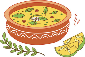 36 Indian thali, colorful platter, vegetarian feast, golden samosas, fragrant biryani rice, spicy vegetable curry, chutney dipping sauce, garnished with fresh coriander, vector Illustration