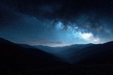 Deep Blue Night Sky Mountain Landscape