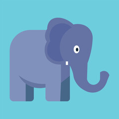 Simple, flat elephent design using geometric shapes and solid colors, giving it a playful and child-friendly appearance.