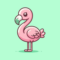 Flamingo vector, cartoon exotic bird mascot, pink flat tropical animal design for nursery room decor, seamless summer pattern background, kids wildlife illustration, beach theme art print for home