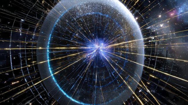 Being formed from fractured time with floating body parts and light trails in multiple timelines