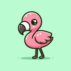 Flamingo vector, tropical pink bird outline, minimal flat cartoon design for nursery wallpaper, summer seamless pattern background, kids decor, elegant wildlife drawing for beach theme art print