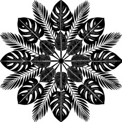 Tropical leaves radial pattern silhouette vector illustration