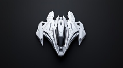 A spaceship with a matte silver finish and sleek curves, balanced layout, copy space at the top, modern ad-ready design