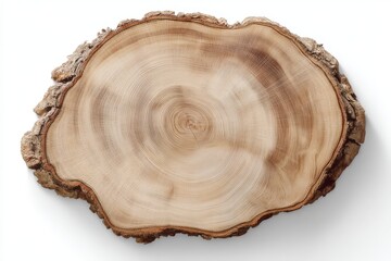 Circular wood piece viewed from the top, showcasing its annual ring, set against a white background
