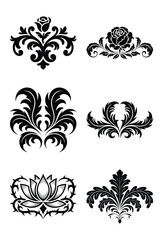 Elegant black and white floral damask designs set