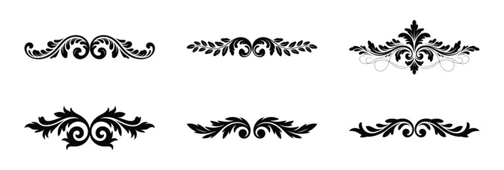 Six elegant black and white floral ornaments design elements