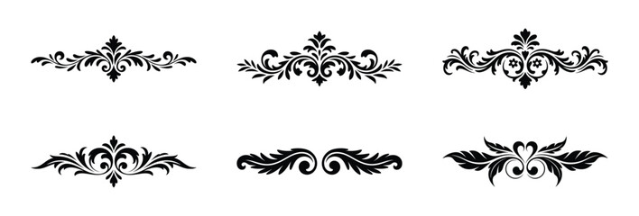 Six elegant black floral design elements for invitations