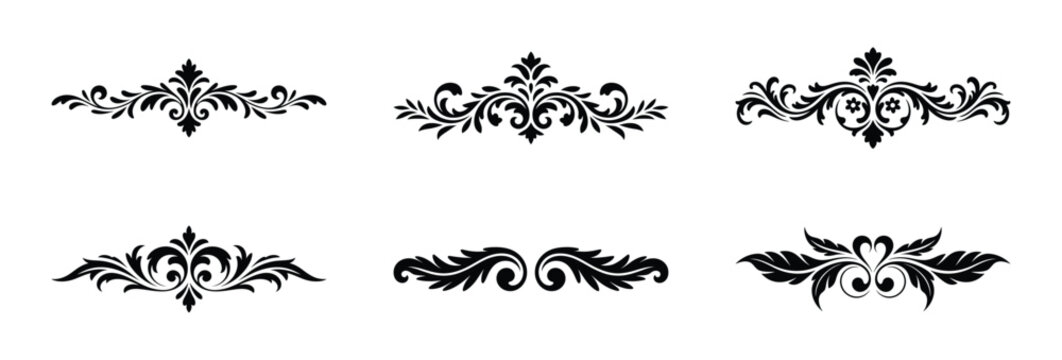Six elegant black floral design elements for invitations