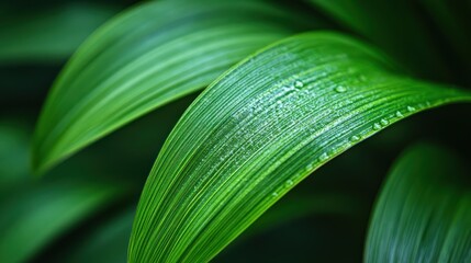 Dew-kissed leaves, garden closeup, blurred background, nature backdrop