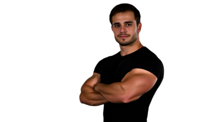 Muscular Hispanic Man with Crossed Arms Portrait, cut out transparent