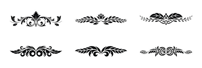 Six elegant black floral ornaments design elements